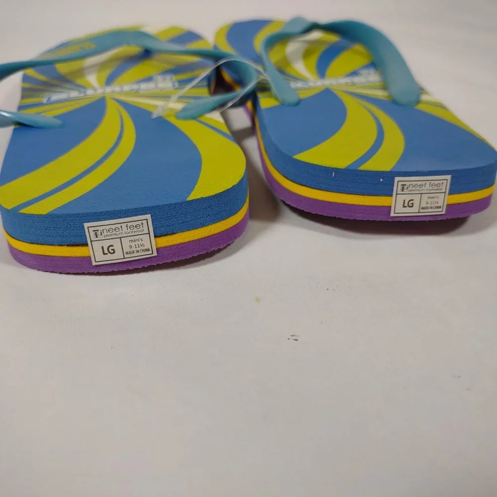 7-11 Slurpee Flip Flops Neet Feet Blue Green Purple Men's size 9-11 1/2 Large